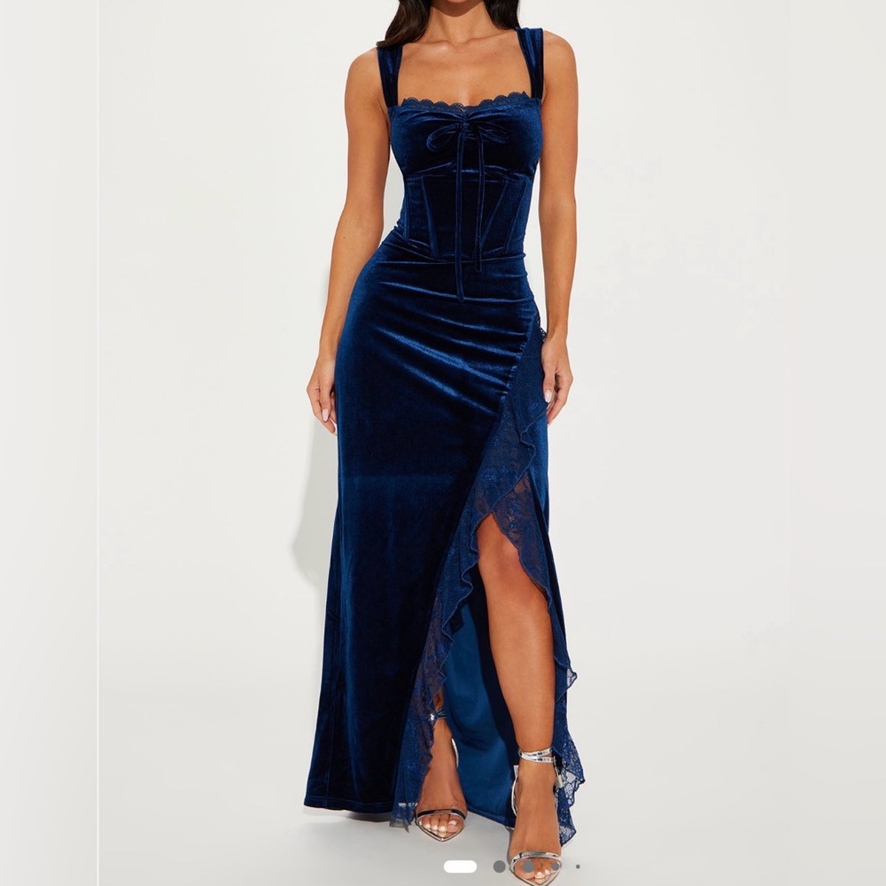 NWT Fashion Nova Navy Velvet Maxi Dress